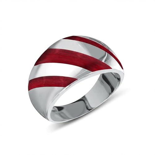 Bague striée corail rouge en argent 925 Aden en taille 60 de fabrication artisanale