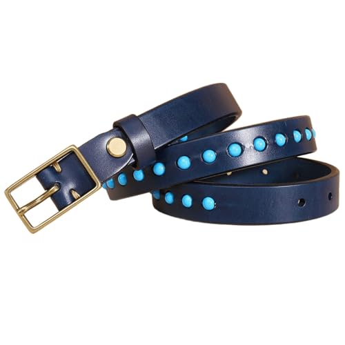 Leather Studded Belt with Brass Buckle for Women, 1