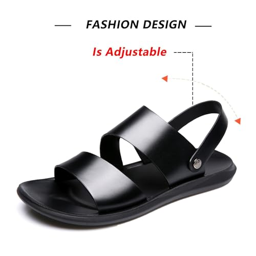 Men's Leather Dual Use Casual Flat Sandals Comfortable Breatheable Non-Slip Slip-on Summer Open Toe Beach Sandals for Outdoor Walking Hiking Driving3