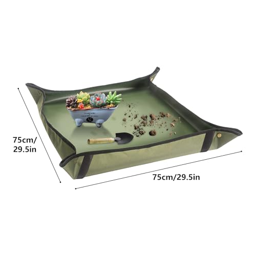 Nwvuop 29.5× 29.5 Inches Repotting Mat for Indoor Plants Waterproof Portable Plant Potting Mat with Built-in Handles Gardening Gifts for Plant Lovers(Dark Green) - Image 2