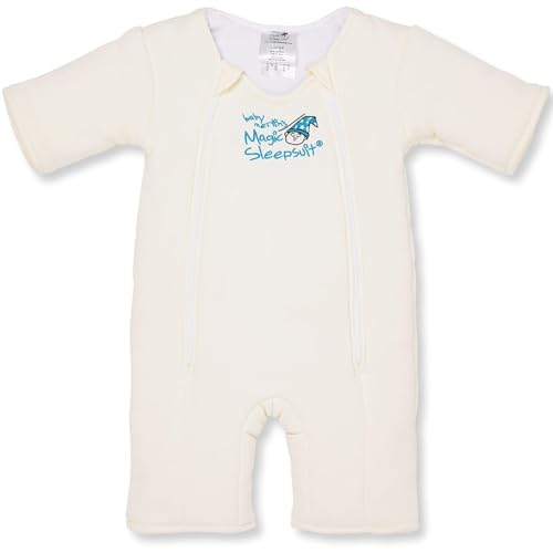 Image of Magic Sleepsuit Baby Merlin's Cotton Baby Swaddle Transition Product - Soft and Cozy Design, Double Zipper for Easy Diaper Changes, Promotes Safe Sleep, 3-6 Months - Cream - Large 18-21lbs