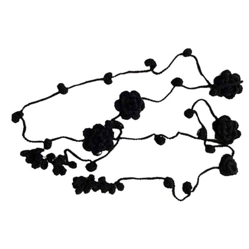 SLXLYH Retros Styles Fashion Schals Handgefertigtes Strickhalstuch Blume Frauen Schal für Vintage Mode-Enthusiasten, Schwarz , 200cm