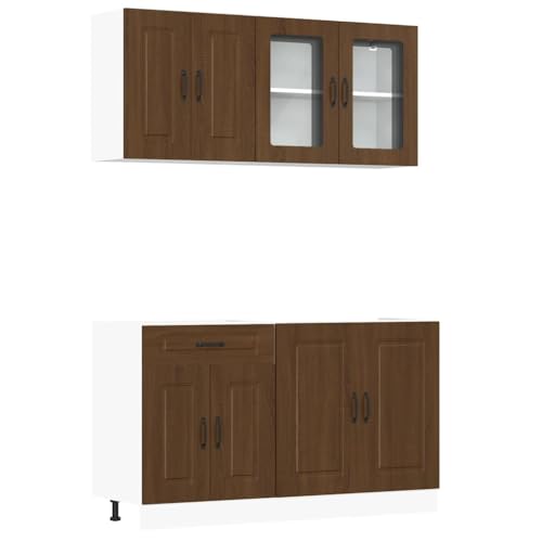 Eleganz Juego de 4 muebles de cocina en aspecto de roble marrón de madera y cristal, moderno y duradero para cualquier cocina