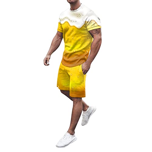 Oktoberfest Herren Outfit 2-teilig Kurzarm T-Shirt + Kurze Hose Sets,...
