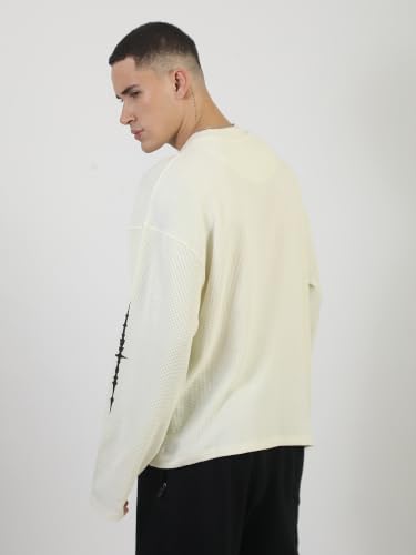 Maniac Mens Strideout Printed Round Neck Cream & Black Waffle T-Shirt - Image 5