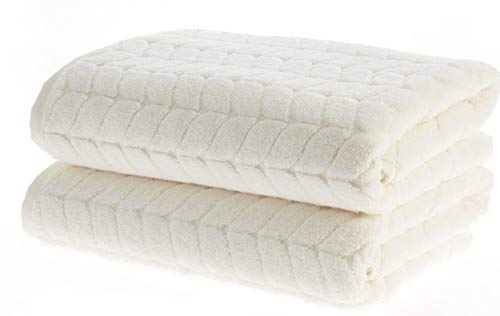 BAGNO MILANO Turkish Bath Towels, Soft Plush Jacquard Luxury Bath Towels, Quick Dry Towel Set (Cream, 3 pcs Towel Set)