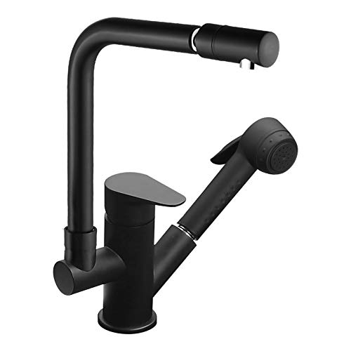 Grifo de cocina negro Grifo de cocina extraíble de latón Grifo mezclador de cocina giratorio Grifo monomando para fregadero de cocina con rociador de 2 modos Grifo mezclador para fregadero de cocina