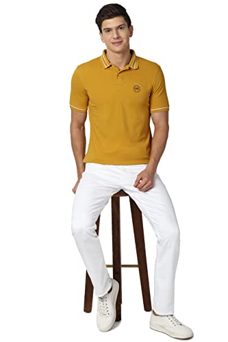 Image of Peter England Men's Regular Fit Insignia Half Sleeve Polo T-Shirt | Cotton Rich | Premium Pique Weave