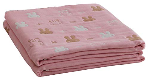 Hayisugal Baumwolldecke Kuscheldecke luftig angenehm 100prozent Baumwolle Sommer Decke zweiseitig Tagesdecke Überwurf Kinder Bettdecke für Kinderzimmer Doppelbett, Rosa Kaninchen, 150 x 200cm