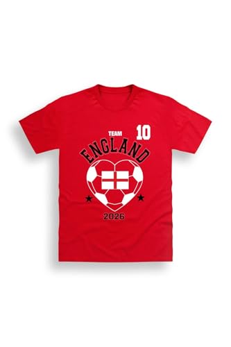 England Football Ladies T-Shirt Womens Short Sleeve 100% Cotton Crew Neck Tee Red Supporters Fan Top Classic Graphic Print Machine Washable Red Sizes S M L XL 2XL