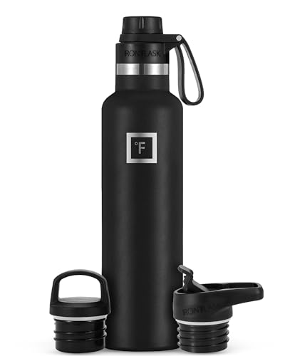 IRON °FLASK Camping & Hiking Hydration Canteens - 3 Lids (Narrow Spout Lid) Leak Proof Vacuum Insulated Stainless Steel - Hot & Cold Double Walled Sports Water Bottle - Midnight Black