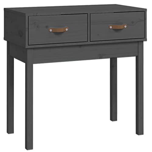 hliofuir Mesa consola gris 76,5 x 40 x 75 cm de madera maciza de pino con 2 cajones, diseño moderno y robusta mesa auxiliar para salón, pasillo y dormitorio