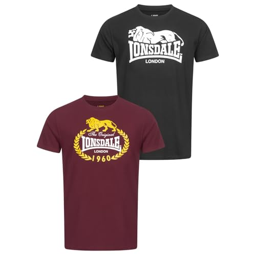 Lonsdale Herren T-Shirt Normale Passform Doppelpack ECCLAW M Black/Oxblood