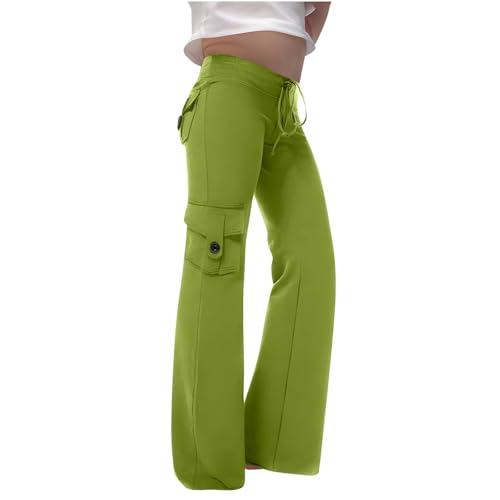 Girls High Waisted Flare Cargo Pants Wide Leg Joggers