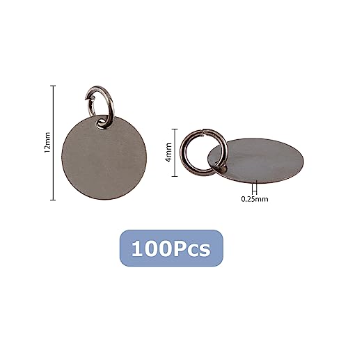 SUPERFINDINGS 100Pcs Brass Stamping Blank Tag Charms 12mm Flat Round Metal Stamps Tags Gunmetal Blanks Pendants for Jewelry Necklace DIY Craft Making,Hole:4mm - Image 2