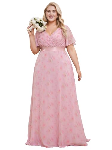 Image of Ever-Pretty Women's Chiffon Formal Evening Dresses for Curvy Women V-Neck Plus Size Floor Length Bridesmaid Dress