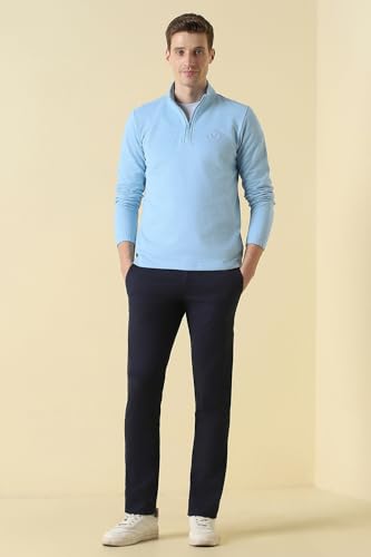 Image of Allen Solly Mens Solid High Neck Half Zipper Sweatshirt | 80% Cotton Non Hooded Casual Sweatshirt