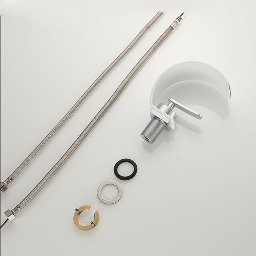 Grifo lavabo cascada sin salpicaduras monomando curvo de acero inoxidable blanco para aseo 7
