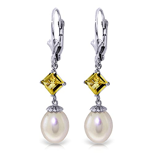 Galaxy Gold GG 14k Gold Natural Citrine and Cultured Freshwater Pearl Dangle Earrings