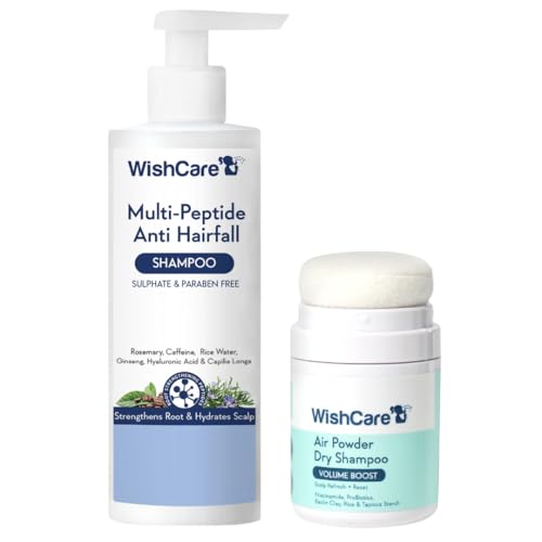 Image of WishCare Hairfall Control & Scalp Refresh Combo | Multi Peptide Anti-Hairfall Shampoo with Rice Water, Rosemary + Air Powder Dry Shampoo for Oily Scalp | Sulphate & Paraben Free | For Women & Men