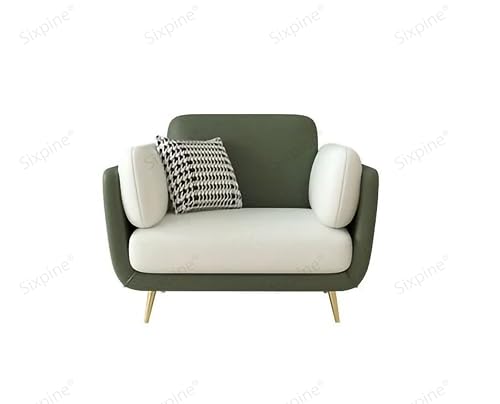 Image of Luxurious 1-Seater Sofa with Premium Velvet Finish - Dual Color, High-Density Foam, Solid Wood Frame, Sturdy Golden Legs, Modern Living Room Sofa (Beige & Green)
