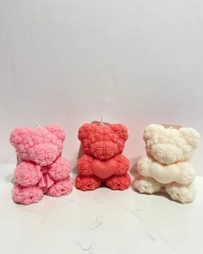 Bougies en peluche ours lot de 3 décoration chambre bébé et cadeau naissance rose rouge blanc