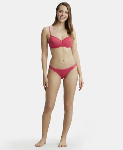 Image of Jockey 1723 Women Wirefree Padded Super Combed Cotton Elastane Stretch Medium Coverage T-Shirt Bra with Lace Styling