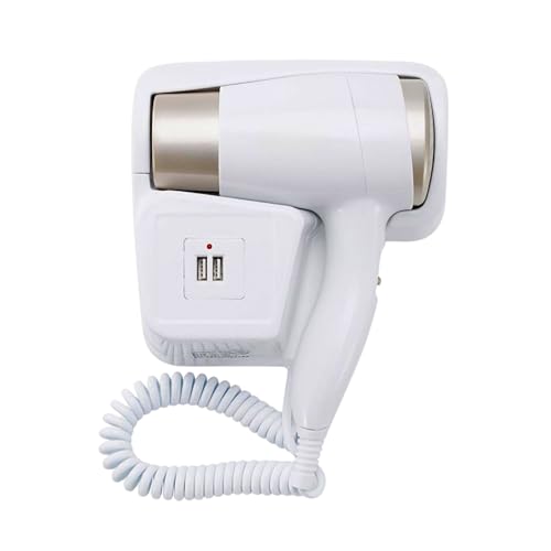 Yasta Asciugacapelli da Parete per Hotel 3500W con 2 USB 2 Velocità Phon Bagno Bianco Muro B&B Albergo Casa Palestra Spogliatoio