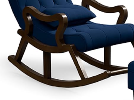 Image of Wood Modern Ergonomic Rocking Chair Including with Cushain Footrest for Relaxing | Rolling Chair for Living Room (Blue)
