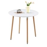 H.J WeDoo Mesa Redonda de Comedor, Mesa Comedor de Cocina o Salón, Mesa Escandinava, Patas de Madera, para 4 Personas, 70 cm x 70 cm x 75 cm，Blanco