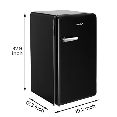 Image of COMFEE' 3.3 Cubic Feet Solo Series Retro Refrigerator Sleek Appearance HIPS Interior, Energy Saving, Adjustable Legs, Temperature Thermostat Dial, Removable Shelf, Perfect for Home /Dorm /Garage [Black]
