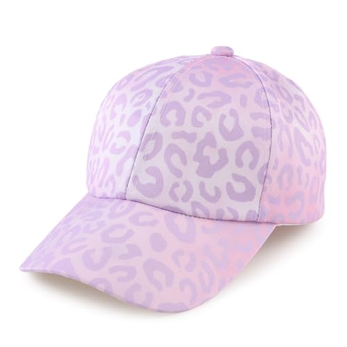 MniJiza Casquette Enfant Fille Été Chapeau de Soleil pour Fille Chat Floral Papillons Casquette Bébé (4-8Ans, Léopard Lilac)