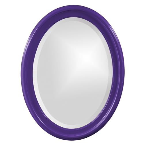 Image of Howard Elliott Collection George Oval Glossy Royal Purple Wall Mirror, Oval Bevelled Hanging Wood Framed Vanity Mirrors for Home Decor, Living Room, Bathroom, Bedroom, or Hallway, 25 x 33 Inch