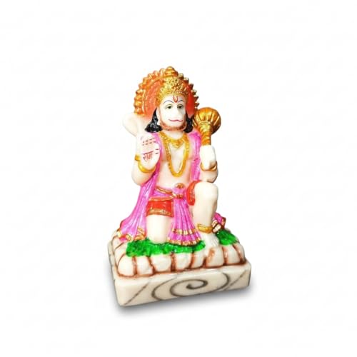 Image of Hanuman Ji Marble Dust Murti Idol, Poly Marble Sitting Bajrang Bali for Pooja Temple Home Decoration (5 Inch Height)