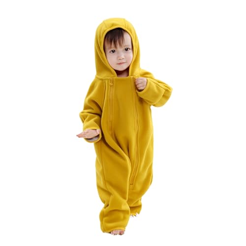Image of Baby Romper Winter Boy Girl Solid Polar Fleece Zipper Fold-over Mitten Footie Hooded Jumpsuit Outerwear Fall Spring