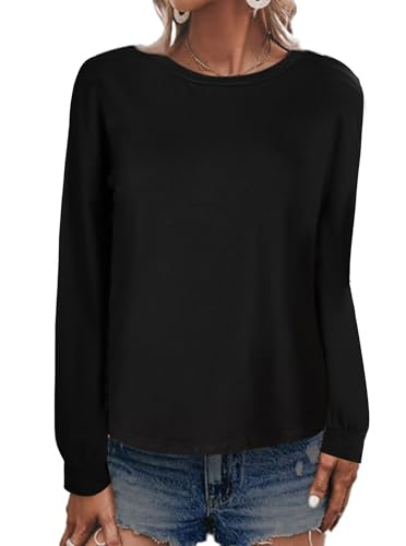 LilyCoco Women's Criss Cross Back Long Sleeve T Shirt Crewneck Open Back Tee Shirt3