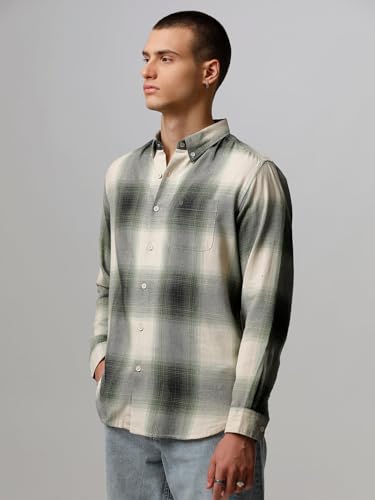 Image of THE BEAR HOUSE Men's Checked Slim Fit Cotton Casual Shirt | Green1 | TBH-SIVIA-GR