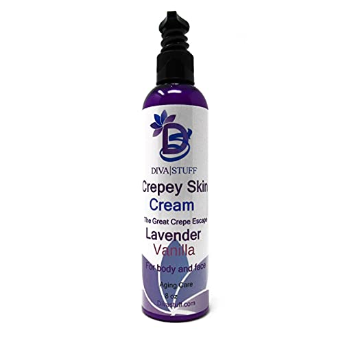 Diva Stuff Crepey Skin Body & Face Cream with Hyaluronic Acid, Alpha Hydroxy and more for Dry, & Damaged Skin, 8oz - Lavender Vanilla (Made in the USA)
