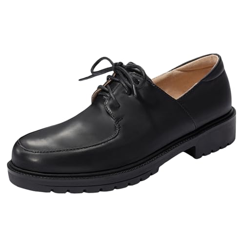 Mo Joc Zapatos con cordones en formato plano, tacón de 3 cm y suela de goma suave, puntera redonda, forro interior transpirable, Negro , 37 EU
