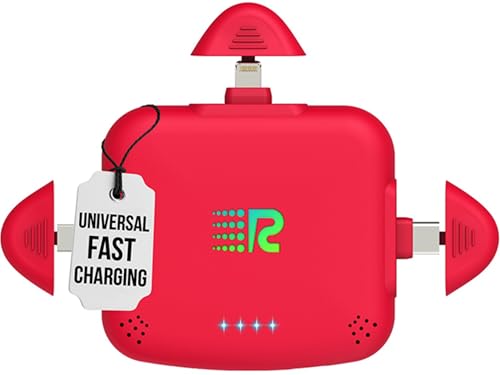 Rush Charge Universe 3 in 1 Portable Charger 3300mah 2.4A High-Speed Fast Charging Compatible with iPhone and Android Lightning Type C Micro-USB Charges 3 Devices at a Time Pre-Charged RC33 Red