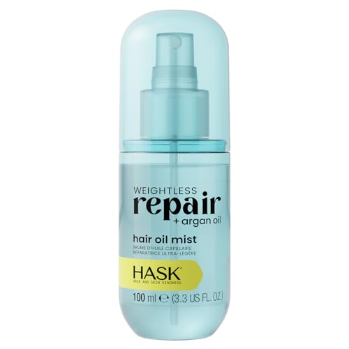 HASK Weightless Repair + Argan Hair Oil Mist | Lightweight Moisture, Smooths Frizz, Adds Shine | Sulfate, Paraben, & Cruelty Free, Color Safe, Vegan, 3.3 fl oz