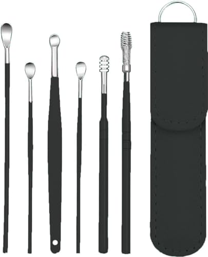6 Pcs Ear Wax Removal Kit Ear Cleaner Tools: Mini Portable Ear Scope with Stainless Steel 360 Spiral Ear Massage Cleaning Tool for Adults Kids - Ear Wax Remover with Storage Box