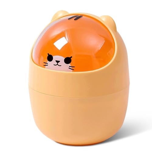 Nette Mini Desktop Mülleimer, Cartoon Katze Tier Form Abfalleimer mit Schwingendeckel Mini Countertop Mülleimer Kleine Mülleimer Mülleimer Küche für Schminktisch (gelb)