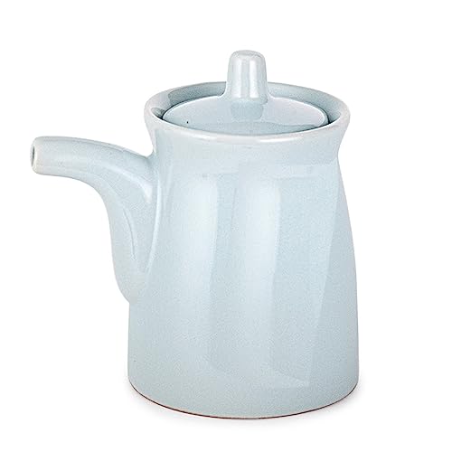 Happy Sales Japanese Style Earthenware Ceramic Oil Dispenser Ponzu Vinegar Dispenser Shoyu Soy Sauce Dispenser With Lid, 6 fl oz (Lt Blue)