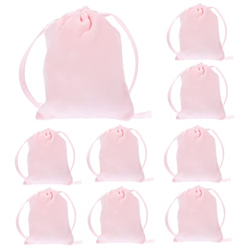 EXAOMBLE 10個ピンク ジュエリーポーチ 用巾着バッグ 収納ポーチ 引き紐付き 感あるソフト素材 結婚式 パーティー お菓子 小物入れに