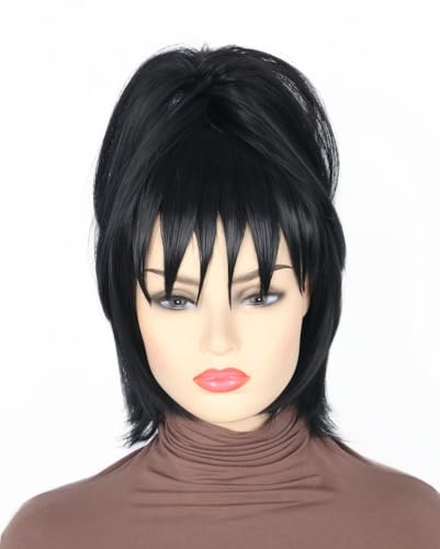 Topcosplay Perruque noire pour femme avec chignon – Perruque pré-coiffée Cosplay Halloween avec collier
