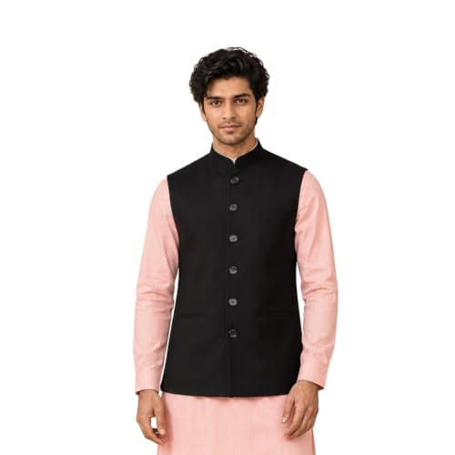 Image of Vastraa Fusion Men's Traditional Woolen Nehru Jacket Modi Waistcoat