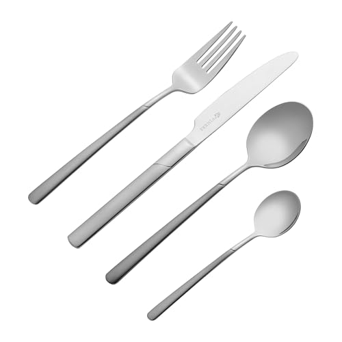 Viners Atlanta 16 Piece Cutlery Set Stainless Steel, Brushed Satin Finish Includes Knives, Forks, Spoons Rust-Resistant, Dishwasher Safe Ideal for Home, Party, Restaurant