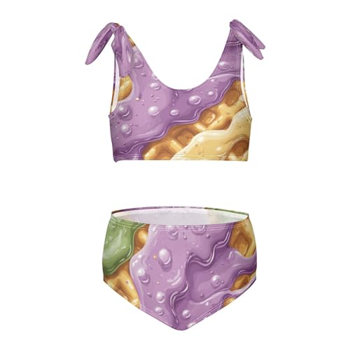 Purple Green Gold Ice Cream Girls Tankini Swimsuit Kids Bikini Sets 2 Pcs Bathing Suit 3T