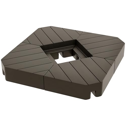 Outsunny Lot de 4 Dalles de Parasol Poids de lestage carré pour parasols déportés Pieds Croix - à remplir d'eau ou de Sable jusqu'à 60/80 kg - Marron